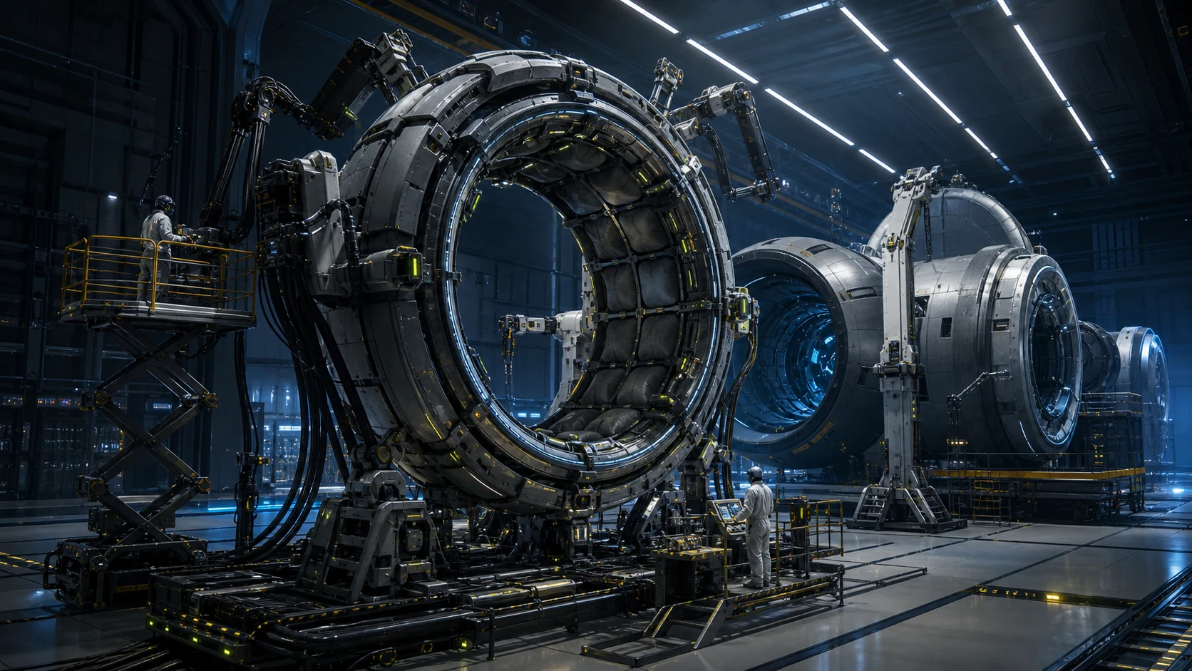 Full-scale AETHER docking-ring prototype in an integration hall