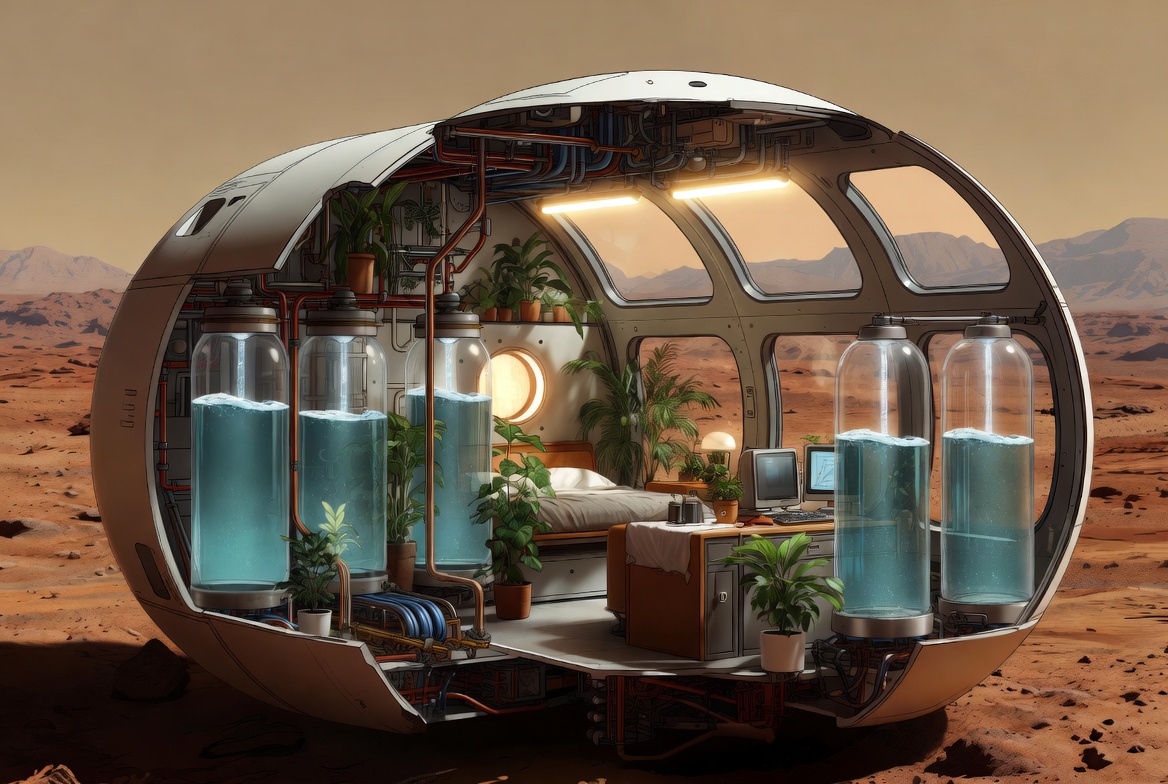 AETHER geodesic research habitat beside Martian polar ice