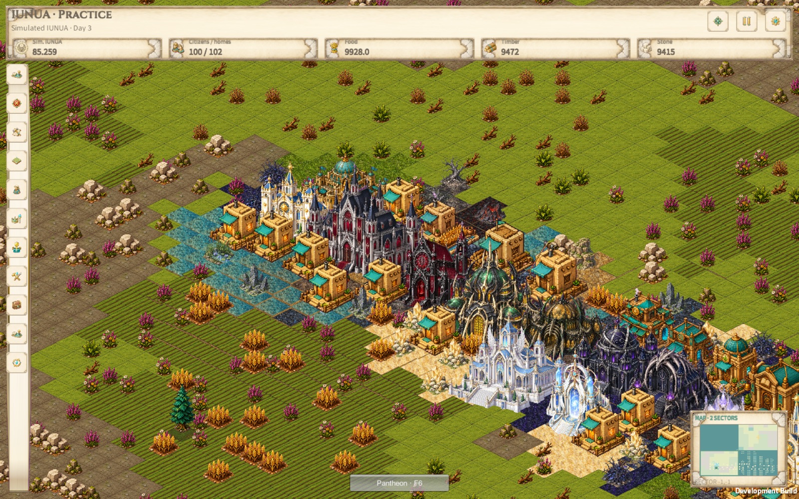 IUNUA Unity client showing an isometric coastal sector